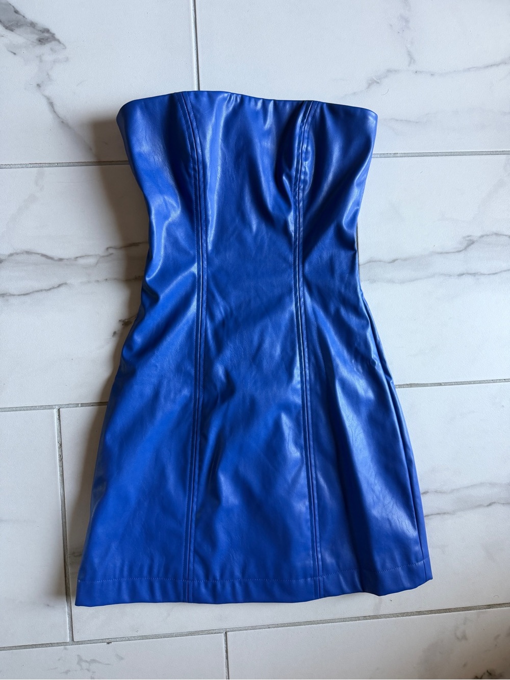 Princess Polly Strapless Royal Blue Faux Leather Mini Dress